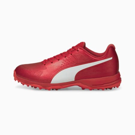 PUMA 20 Men's Rubber Cricket Shoes, Urban Red-Puma White-Sunblaze, small-IND