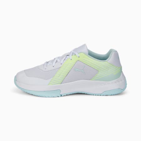 Chaussures de sport en salle Varion Enfant et Adolescent, Puma White-Nitro Blue-Fizzy Light, small