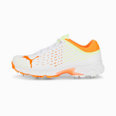 PUMA Spike 22.1 Unisex Cricket Shoes, PUMA White-Ultra Orange-Fast Yellow, small-IND