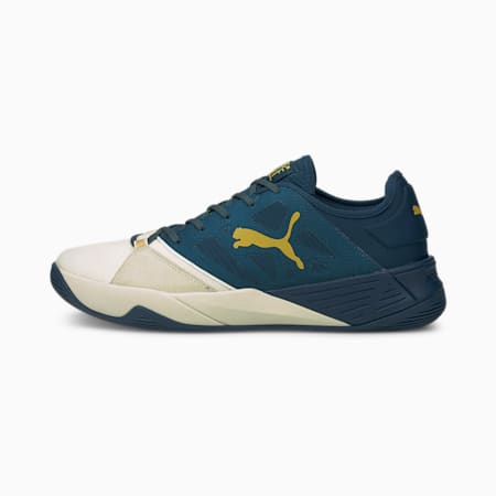 PUMA x FIRST MILE Accelerate Turbo Nitro Handball Shoes, Ivory Glow-Intense Blue-Mineral Yellow, small