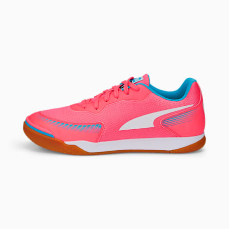 Pressing III Indoor Football Boots, Sunset Glow-Puma White-Bleu Azur-Gum, small-IDN