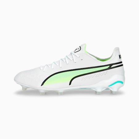 KING ULTIMATE FG/AG Unisex Football Boots, PUMA White-PUMA Black-Fast Yellow-Electric Peppermint, small-AUS