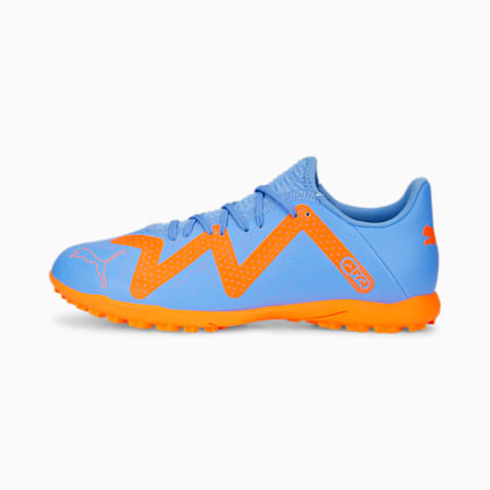 FUTURE Play TT Unisex  Football Boots, Blue Glimmer-PUMA White-Ultra Orange, small-AUS