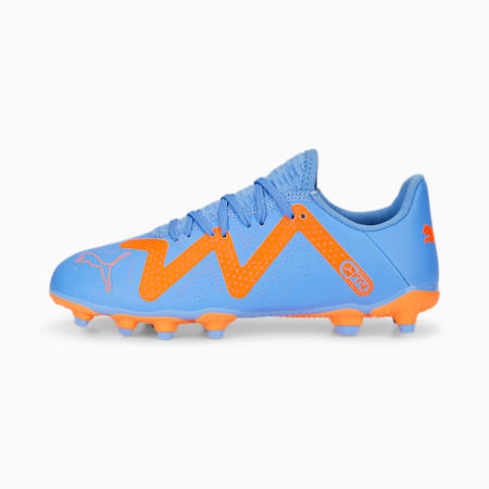 FUTURE Play FG/AG Unisex Football Boots  - Youth 8-16 years, Blue Glimmer-PUMA White-Ultra Orange, small-AUS