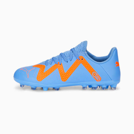 حذاء كرة القدم للشباب FUTURE Play MG, Blue Glimmer-PUMA White-Ultra Orange, small-DFA