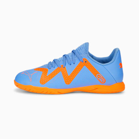 FUTURE Play IT Unisex Football Boots  - Youth 8-16 years, Blue Glimmer-PUMA White-Ultra Orange, small-AUS