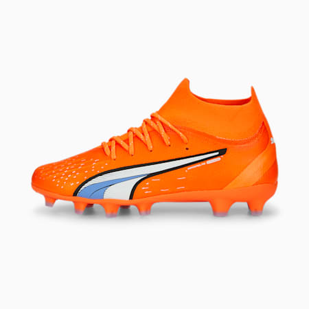 ULTRA Pro FG/AG Unisex Football Boots - Youth 8-16 years, Ultra Orange-PUMA White-Blue Glimmer, small-AUS