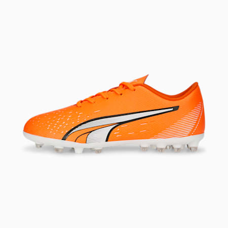 Chaussures de football ULTRA Play MG Enfant et Adolescent, Ultra Orange-PUMA White-Blue Glimmer, small-DFA