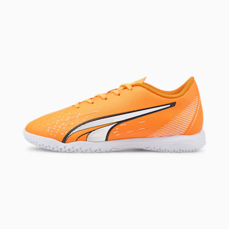ULTRA Play IT Unisex Football Boots - Youth 8-16 years, Ultra Orange-PUMA White-Blue Glimmer, small-AUS