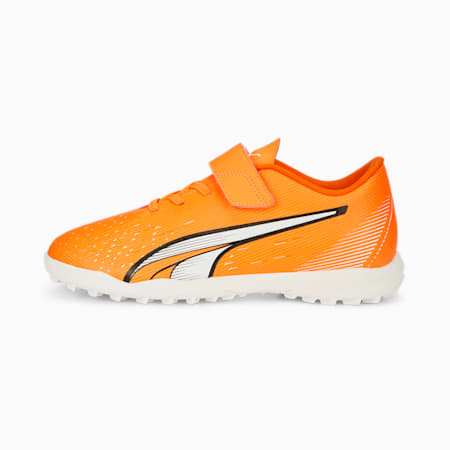 Chaussures de football ULTRA Play TT V Enfant et Adolescent, Ultra Orange-PUMA White-Blue Glimmer, small