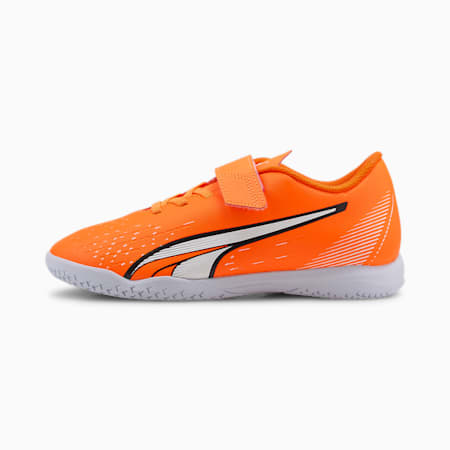 Chaussures de football ULTRA Play IT V Enfant et Adolescent, Ultra Orange-PUMA White-Blue Glimmer, small