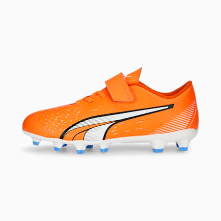 Botas de fútbol juveniles ULTRA Play FG/AG V, Ultra Orange-PUMA White-Blue Glimmer, small