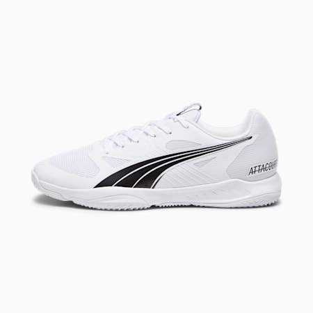 Attacourt Indoor Sports Shoes, PUMA White-PUMA Black-Concrete Gray, small