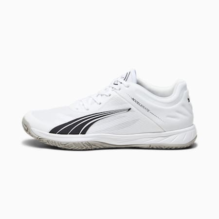 Accelerate Turbo Indoor Sports Shoes, PUMA White-PUMA Black-Concrete Gray, small
