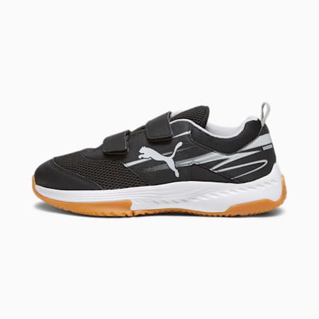 Dziecięce buty sportowe na halę Varion II z zapięciem na rzep, PUMA Black-Cool Light Gray-Yellow Blaze-Gum, small