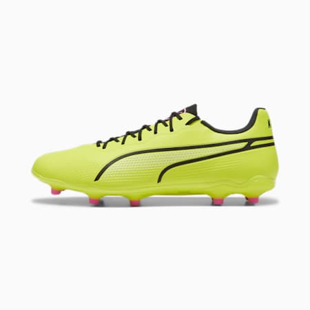 KING PRO FG/AG Unisex Football Boots, Electric Lime-PUMA Black-Poison Pink, small-AUS