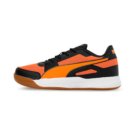 Deuce Unisex Indoor Sports Shoes, PUMA Black-Vibrant Orange-PUMA Silver, small-IND