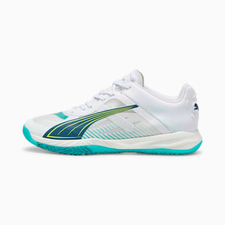 Accelerate NITRO SQD Indoor Sports Shoes, PUMA White-Ocean Tropic-Sparkling Green-Lime Squeeze, small