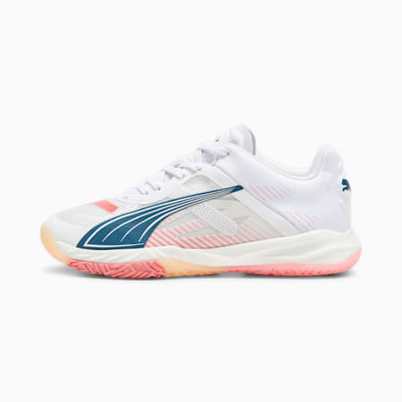 Accelerate NITRO SQD Women's Indoor Sports Shoes, PUMA White-Ocean Tropic-Passionfruit-Fizzy Melon, small