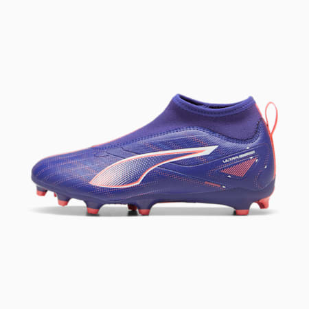 ULTRA 5 MATCH+ FG/AG voetbalschoenen zonder veters voor jongeren, Lapis Lazuli-PUMA White-Sunset Glow, small