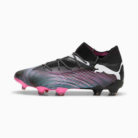 Botas de fútbol FUTURE 7 ULTIMATE FG/AG para mujer, PUMA Black-PUMA White-Poison Pink-Bright Aqua-Silver Mist, small