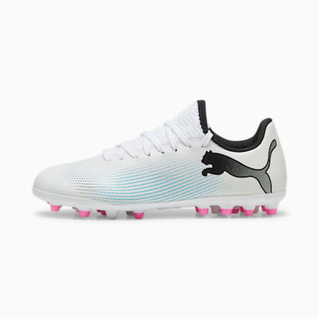 FUTURE 7 PLAY MG Youth Football Boots, PUMA White-PUMA Black-Poison Pink, small