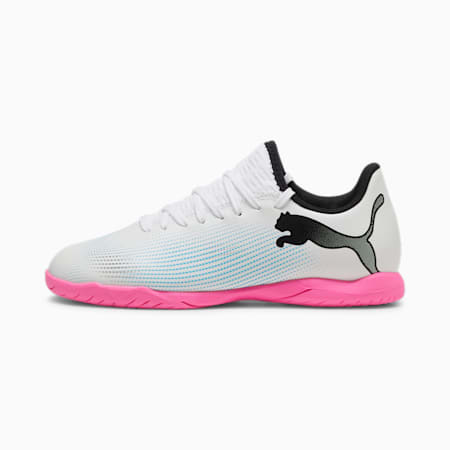 Chaussures de futsal FUTURE 7 PLAY Enfant et Adolescent, PUMA White-PUMA Black-Poison Pink, small