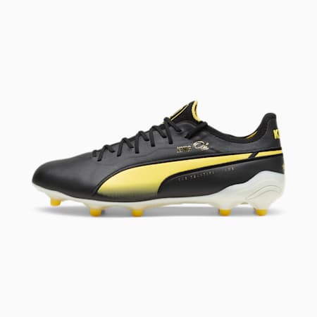 KING ULTIMATE Pelé FG/AG Unisex Football Boots, PUMA Black-PUMA White-Pelé Yellow-PUMA Gold-Frosted Ivory, small-AUS