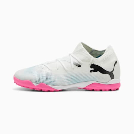 Chaussures de football FUTURE 7 MATCH TT Femme, PUMA White-PUMA Black-Poison Pink-Bright Aqua-Silver Mist, small