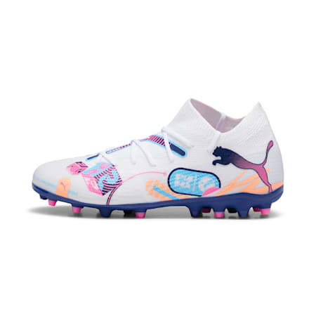 FUTURE 7 MATCH VOLUME UP MG Football Boots Youth, PUMA White-Poison Pink-Luminous Blue-Fizzy Melon, small