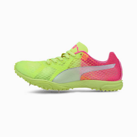 pink and yellow track spikes