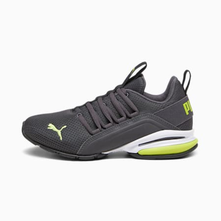 Axelion Mesh Shoes - Youth 8-16 years, Dark Coal-Lime Smash-PUMA Black, small-AUS