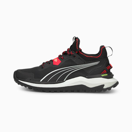 Voyage Nitro Women's Trail Running Shoes, Puma Black-Sunblaze-Metallic Silver, small-AUS
