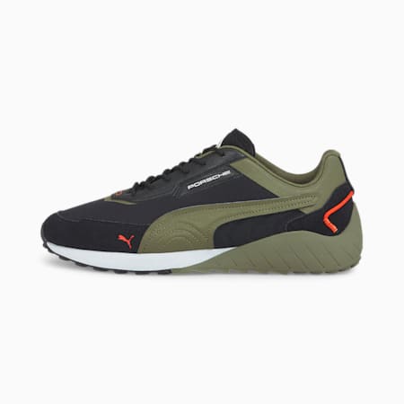 Porsche Legacy SpeedFusion Motorsport Shoes, Puma Black-Dark Green Moss-Firelight, small-SEA