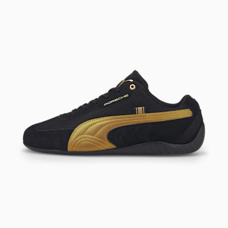 Porsche Legacy Metal Energy Speedcat Driving Shoes, Puma Black-Puma Team Gold, small-AUS