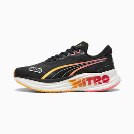 Magnify NITRO™ Tech 2 Women's Running Shoes, PUMA Black-Sun Stream-Sunset Glow, small-AUS