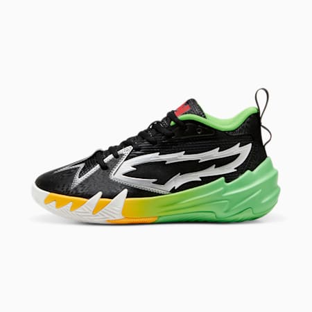 PUMA x 2k Scoot Zeros Youth Basketball Shoes, PUMA Black-Fluo Green, small-PHL