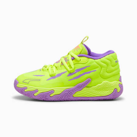 MB.03 Spark Kids' Basketball Shoes, Safety Yellow-Purple Glimmer, small