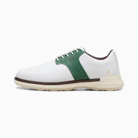 PUMA x QUIET GOLF CLUB Avant Men's Golf Shoes, PUMA White-Deep Forest-Lime Pow, small
