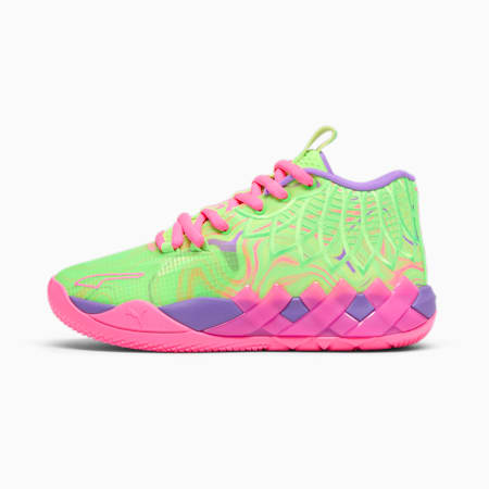 PUMA x LAMELO BALL MB.01 Inverse Toxic Big Kids's Basketball Shoes, Purple Glimmer-KNOCKOUT PINK-Green Gecko, small