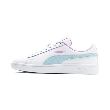 PUMA Smash v2 Youth Sneaker, Puma White-Fair Aqua-Pale Pink, small