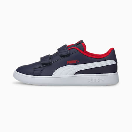 حذاء رياضي Smash v2 من الجلد للأطفال, Peacoat-Puma White-High Risk Red, small-DFA