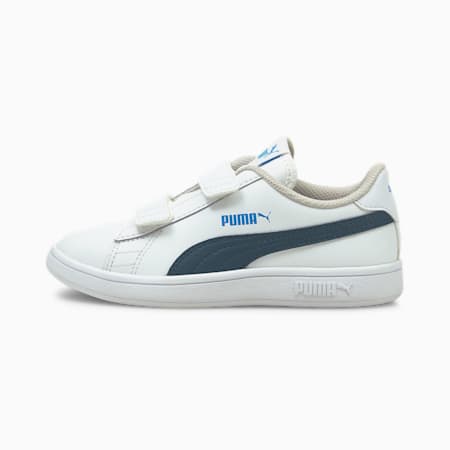 Smash v2 Leder Kinder Sneaker, Puma White-Intense Blue, small