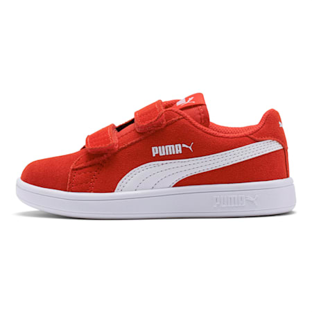 Smash v2 Suede Kids' Trainers, High Risk Red-Puma White, small