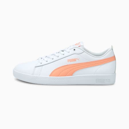 Smash v2 Leather Women's Trainers, Puma White-Apricot Blush-Puma Black, small