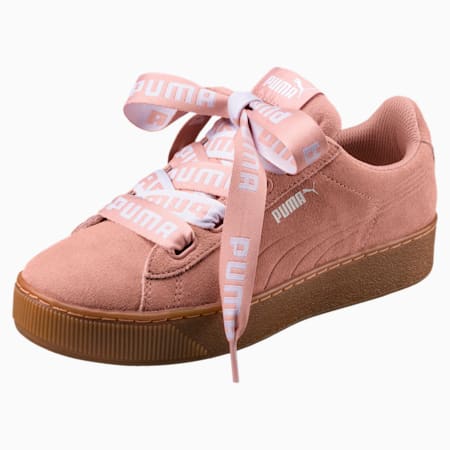 pink puma trainers with ribbon