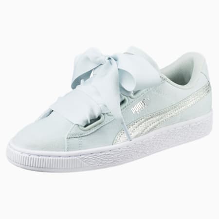 Basket Heart Canvas Women's Trainers, Blue Flower-White-Silver, small-SEA