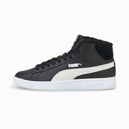 Smash V2 Mid Fur Jugend Sneaker, Puma Black-Puma White, small