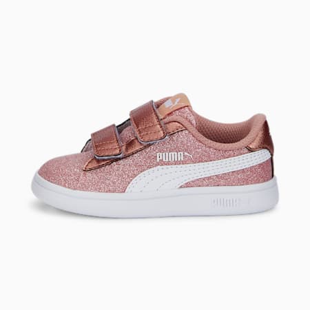 נעלי ספורט לתינוקות בנות PUMA Smash v2 Glitz Glam, Rose Gold-Puma White, small-DFA