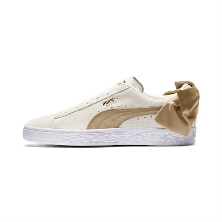 Suede Bow Varsity Women's Trainers, Marshmallow-Metallic Gold, small-SEA